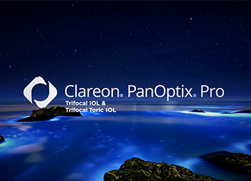 Clareon PanOptix Pro branding over a serene night seascape, with text: Trifocal IOL & Trifocal Toric IOL.